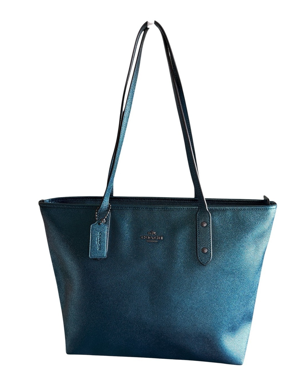 🦚 Coach City Tote in Metallic Teal / Viridian Crossgrain Leather 🦚